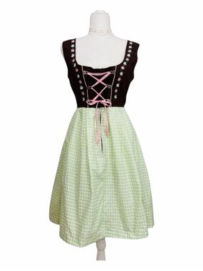 Edelnice Trachtenmode Dirndl Bavarian Gingham Embroidered Corset Dress. Large.